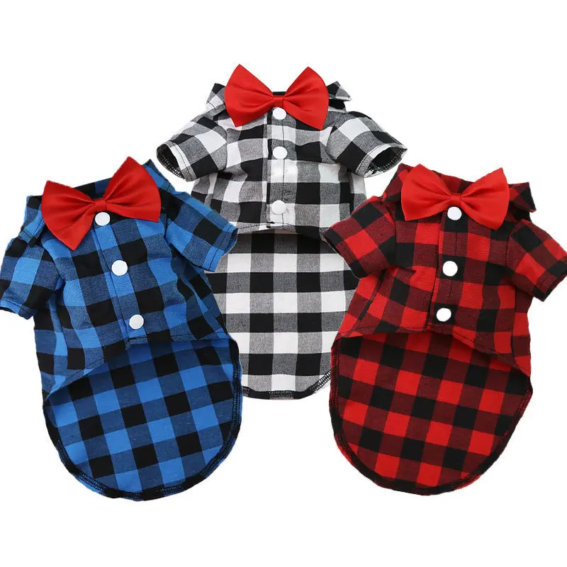 Bowtie Dog Blúzka KLASICKÉ Priedušné kockované tričká letné psie oblečenie pre malé psy šteňa veľká mačka vesta Chihuahua Yorkies