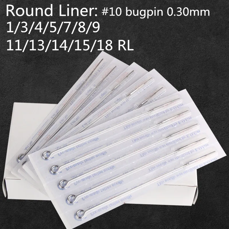 Box s 50ks na jedno použitie vopred pre Stevilzovaný štandardný prívod tetovania - 0,30 mm Bugpin Round Liner 1/3/4/7/9/11/13/15 RL