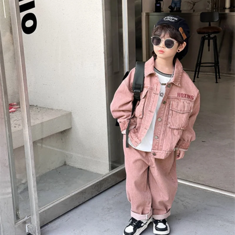 Boys Coat +Pants Kids Suits 2ks/Set Cotton 2024 Pink Jean Spring Autumn Wotton Tracksuits Sport vianočný darček pre deti Clothin