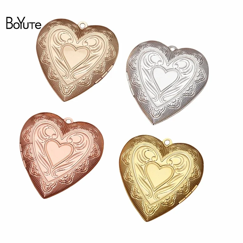 Boyute (4 kusy/veľa) 40*41*8 mm kovové mosadzné srdce v tvare Photo Locket Factory Priame veľkoobchodný prívesok