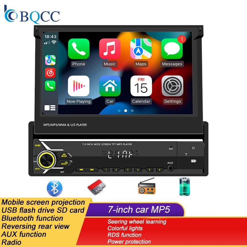BQCC 1DIN CAR Radio CarPlay 7 