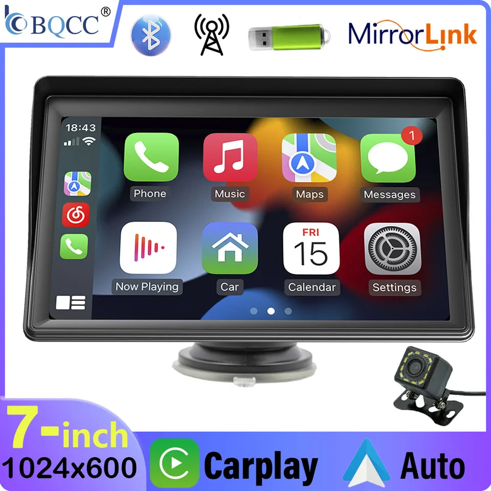 BQCC 7 '' prenosný prehrávač automobilov Wireless CarPlay Android Car Audio Radio Bluetooth FM Pripojenie reverzný obrázok CAR MP5