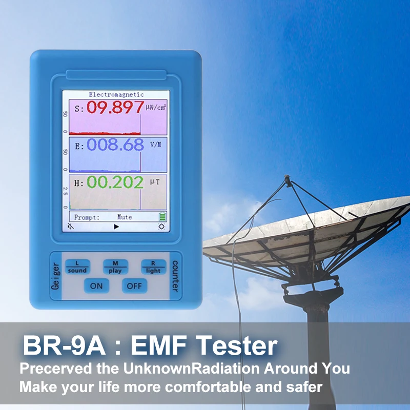 BR-9A Prenosný detektor elektromagnetického žiarenia EMF Meter s vysokou presnosťou Profesionálne ožarovanie DOSimeter Monitor tester