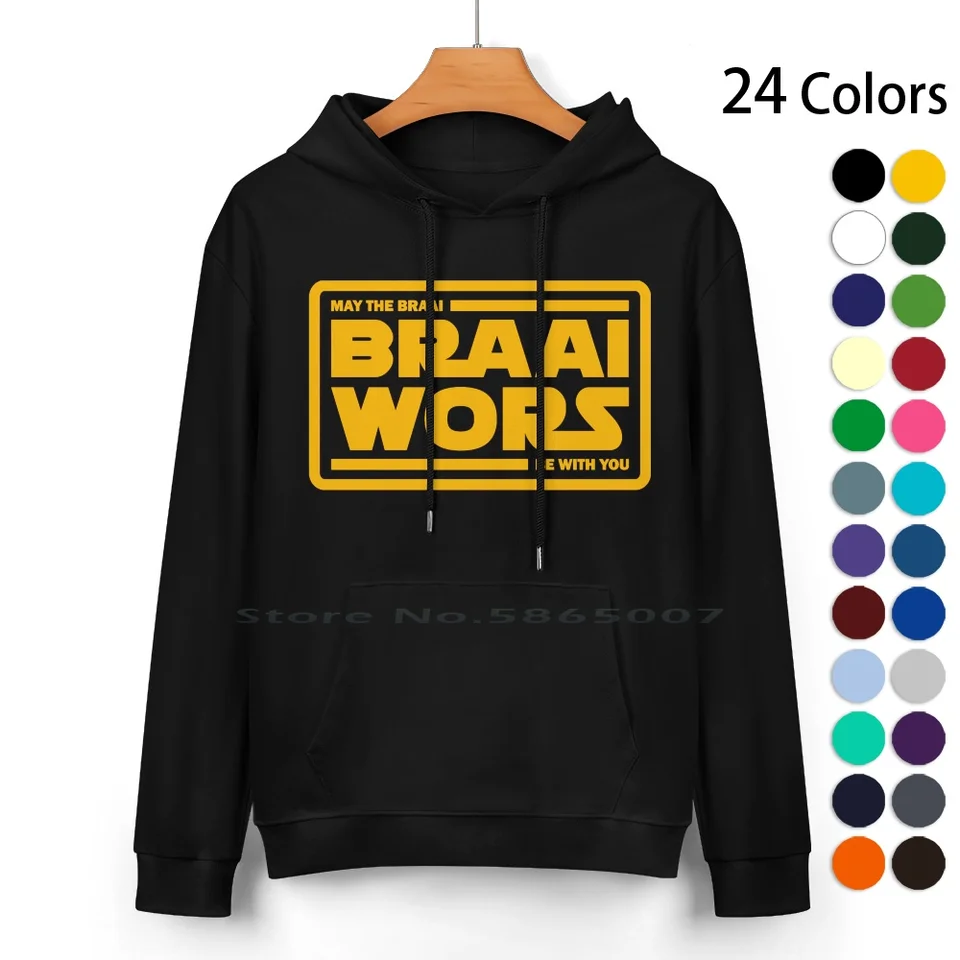 Braai Force-Braai Wors! (Žltá) Svetlá bavlnená kapucňa 24 farby Zaf Južná Afrika Boerewors Droewors Dro? Wors Biltong Saffer