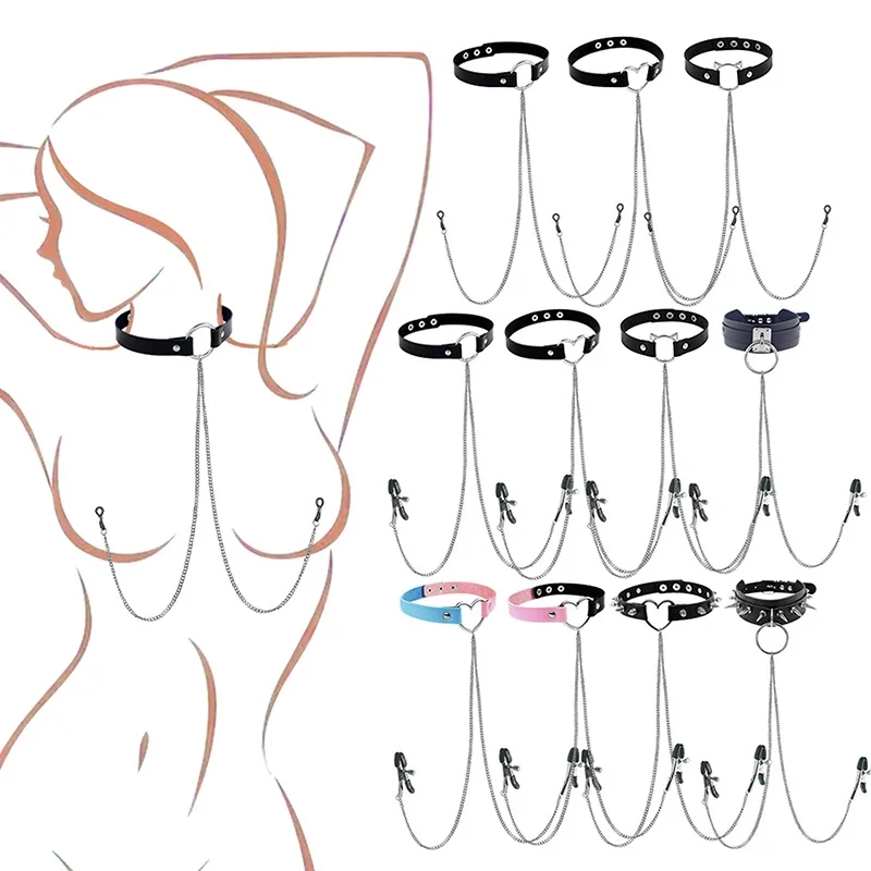 Bradavka prsteň s náhrdelníkom pre punk Punk Style Long Chain Barbell Piercing šperky náhrdelník náhrdelník retiazka prsníka klip pre dospelé hračky