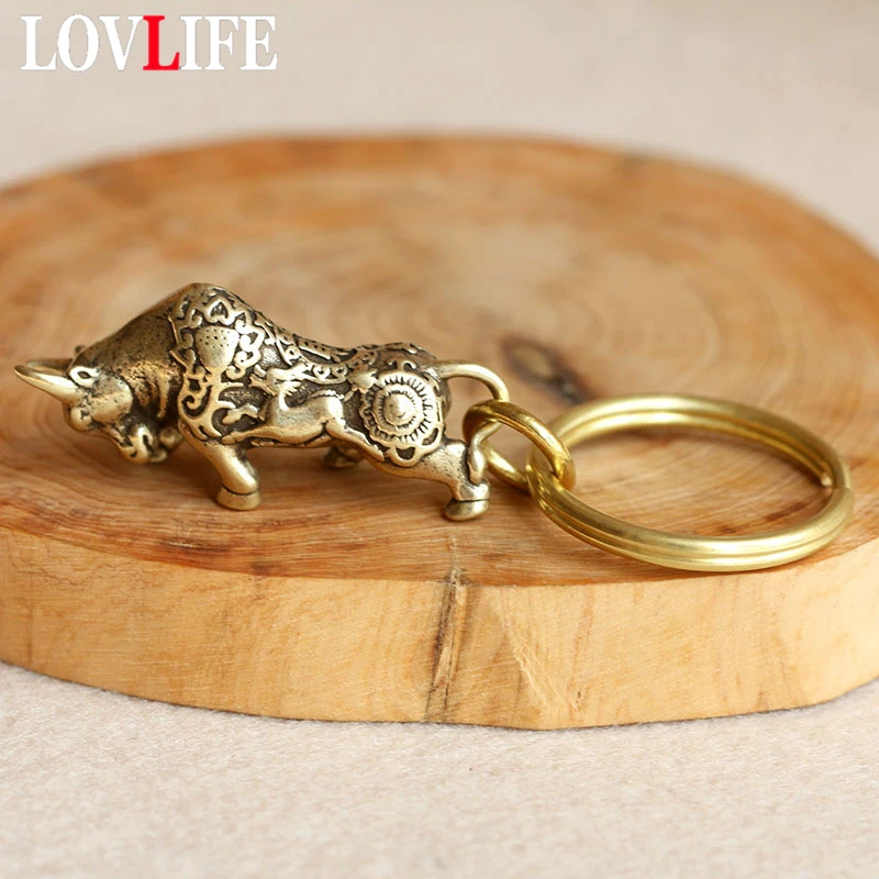 BRASS Wall Street Bullfighting Key Ring Pendant Vintage Copper Lucky Bull Keychain kúzlo čínsky feng shui visiaci šperky dekor