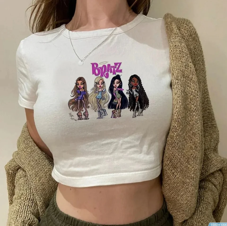 Bratz Trashy Fairycore Kórejská módna plodina Top ženské grafické streetwear vintage gotické orezané tričká