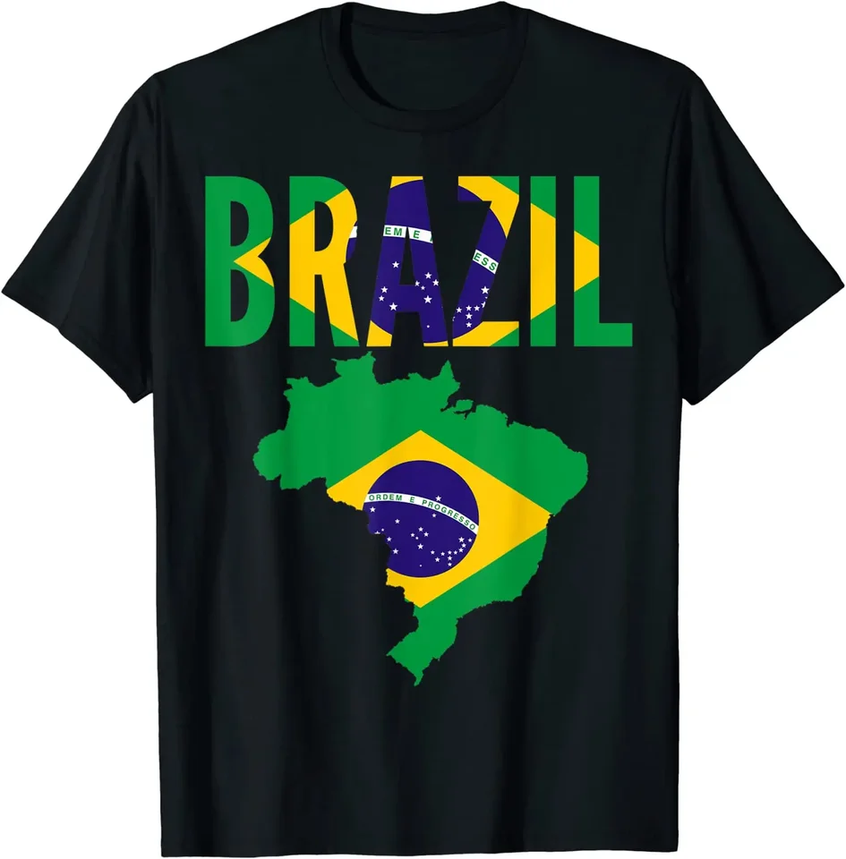 Brazílska mapa Country Flag Brazílske darčekové tričko Nové 100% bavlnené krátke rukáv O-Neck Harajuku Casual Pánske tričko Streetwear