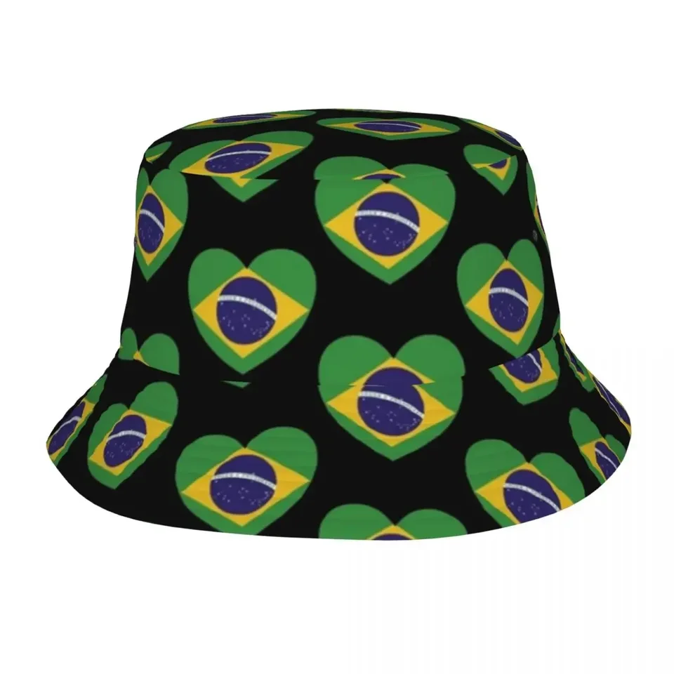 Brazílska vlajka vedrá klobúky Panama pre muža Žena Bob Hats Outdoor Cool Fisherman Klobúky na letné rybárske unisex čiapky