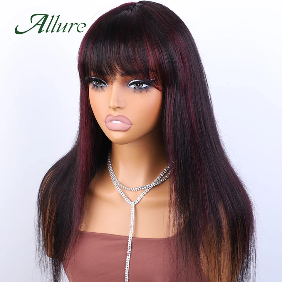Brazílske priame ľudské vlasové parochne pre ženy ombre bez Glueless Parochňa s ranami 180% hustota Burgundské farbené vlasy dlhé parochne