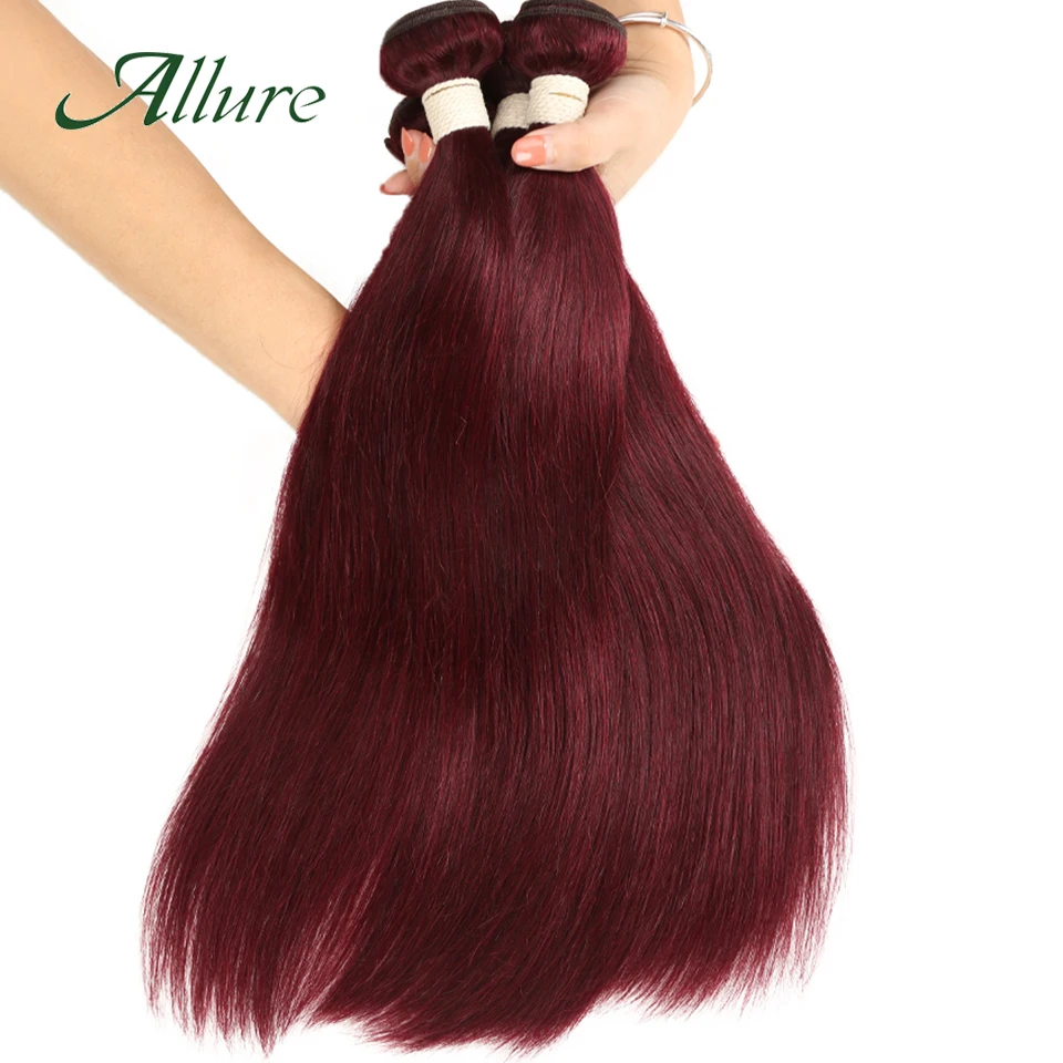 Brazílske priame ľudské vlasy zväzky 180% hustoty 99J Farebné predlžovanie vlasov 10 až 30 palcov 10A stupňa Remy Hair Bundles Allure Allure