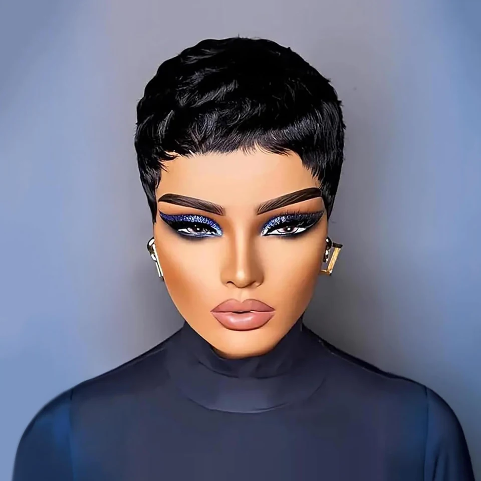 Brazílsky remy ľudské vlasy pixie strihané parochne Krátke predplnené parochňa lacný stroj vyrobený ľudskými vlasmi pre čierne ženy Pixie parochne