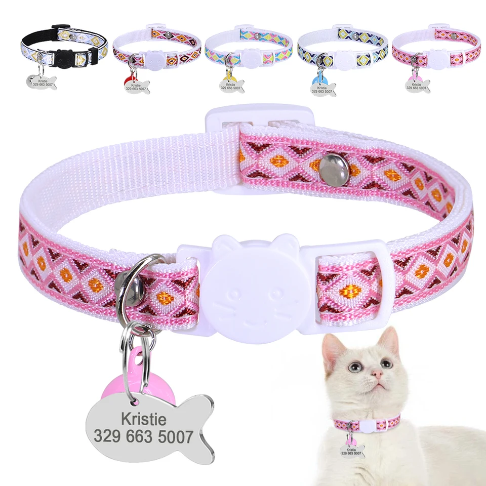 Breakaway Cat Collar Farebné prispôsobené mačky obojky s zvončekom Prispôsobené české štýl Kitten náhrdelník s značkou Fish ID Tag