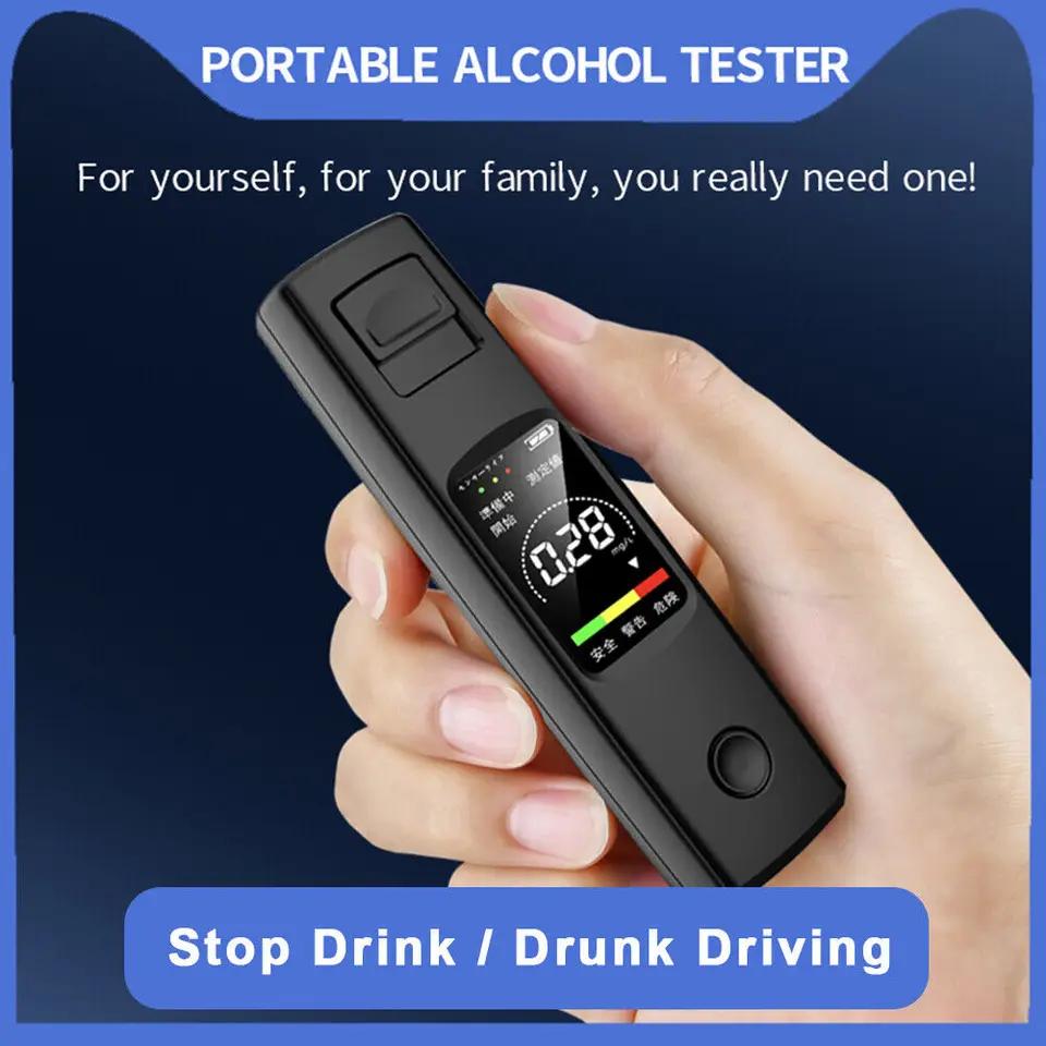 Breathalyzer Breath Alkohol Tester Prenosné svetlo a zvuk presný s LCD displejom s nekontaktným alkoholometrom pre domácnosť