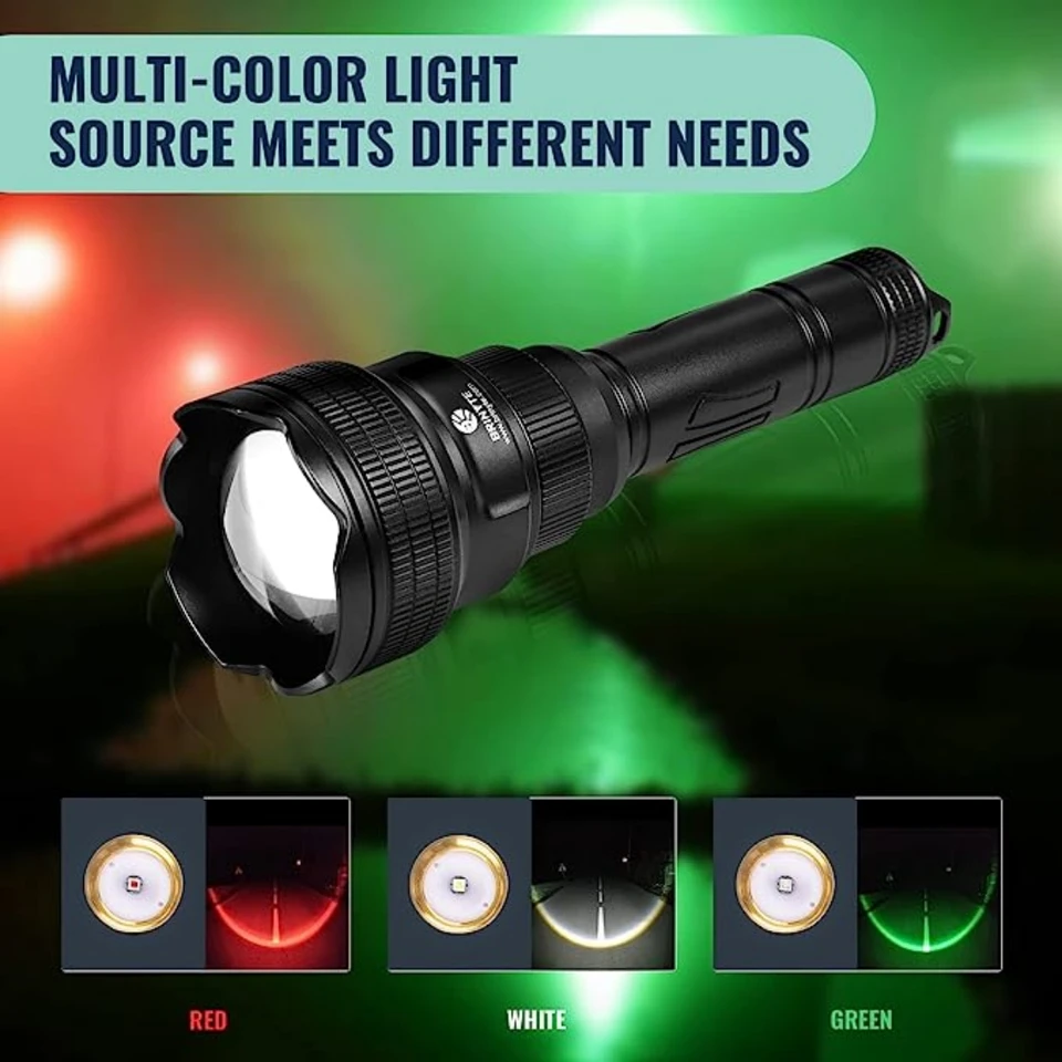 Brinyte T18 Profesionálny vojenský taktický taktický baterka High -Power LED LED lovecká lampa Lucerna nabíjateľné zelené poľovné svetlo
