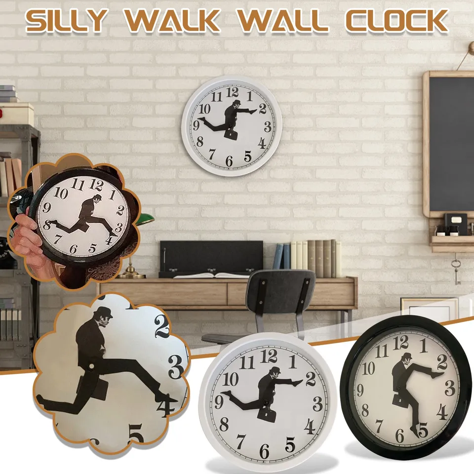 Britská komédia inšpirovaná služba hlúpeho prechádzka Wall Clock Comedian Home Decor Novinka Wall Watch Wunting Walking Tiché mlčanlivé hodiny