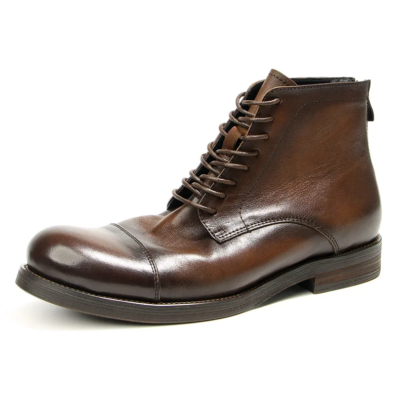 Britské topánky s vysokým lýtkom retro originálne kožené pánske topánky skĺznu na dizajnérske príležitostné členkové topánky Vintage ručne vyrobené mužské topánky A205