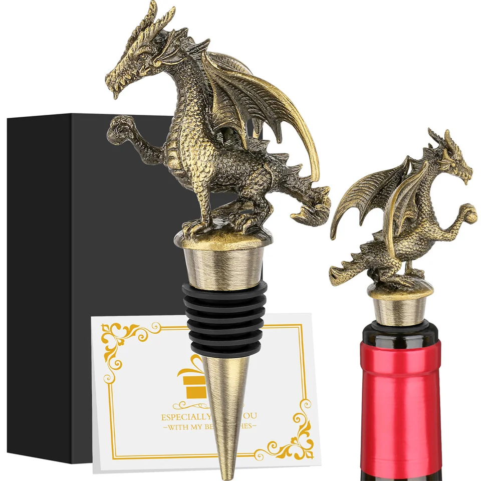 Bronz/šedá čierna kovová fľaša na fľašu s fľašou na fľaše na fľašu v víne Charm Cool Dragon Wine Stoppers Birthday Party Dekorácie Darčekový bar Darčekové doplnky