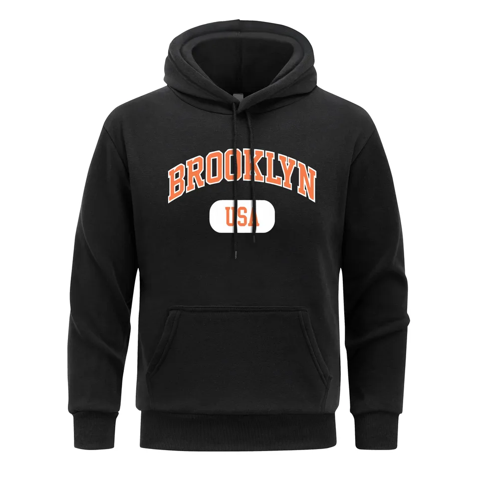 Brooklyn America City Men s kapucňou oranžové listy kapucňa fleece kožušina Liner Hoody Man Casual Jar Autumn Obliekanie