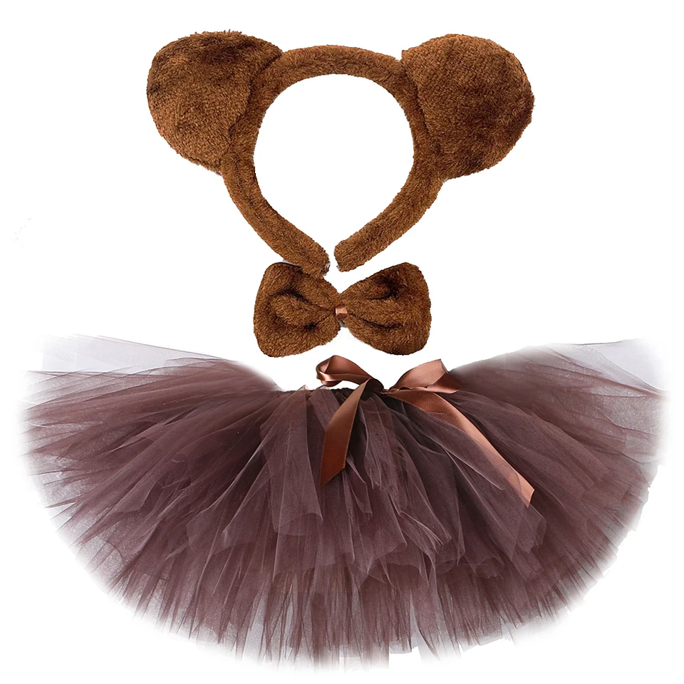 Brown Bear Tutu sukňa outfit pre dievčatká vianočné kostýmy Halloween Kostýmy deti zvieracie sukne Dievča