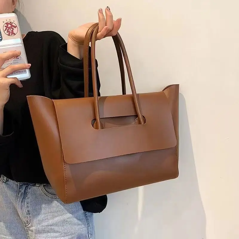 Brown Black Tote Rameny Tašky pre ženy PU PU kožené vysokokapacitné ručné vrecko Dámska elegantná rukoväť pre prácu