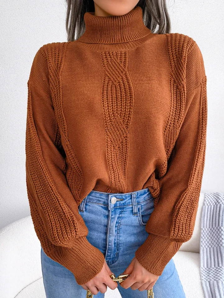 Brown Sweater Dámske pulvovery Turtleneck Jumper Warm Lucern Ruckve Husté voľné štýlové svetre Autumn Winter Casual PulVers