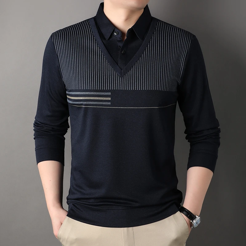 BROWON BRAND TEES TOPS MEN JETAMN FASH MODE FAKE Dvojdielne tričko s dlhým rukávom Tričko Men Pravidelne fit business náhodné pracovné oblečenie muž