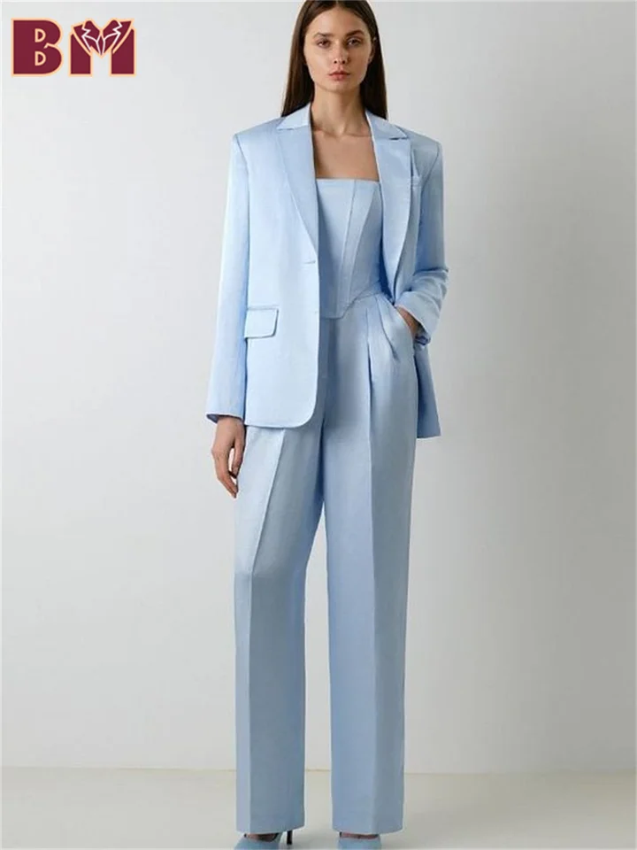 Brrmall-2pcs módne zárezové klopa Dámske obleky Set bunda nohavice 2025