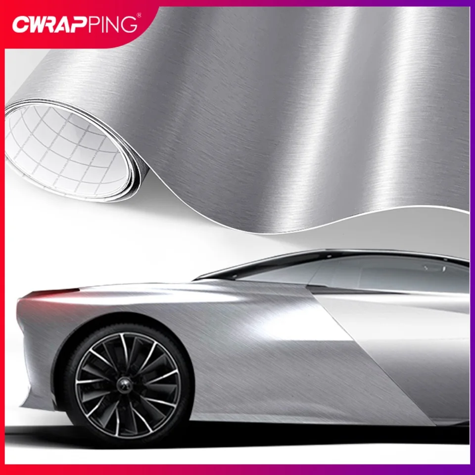 Brushed hliníkový vinylový fól Strieborné nálepky automobilov PVC Self Adhesive Ochrana Sticker Air uvoľňovať vodotesné príslušenstvo automobilu