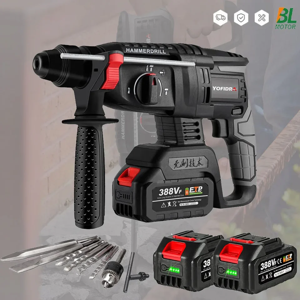 Brushless Electric Hammer vŕtačka Multifunkcia bezdrôtového ručného ručného efektívneho nabíjateľného otočného elektrického nástroja pre batériu Makita 18V