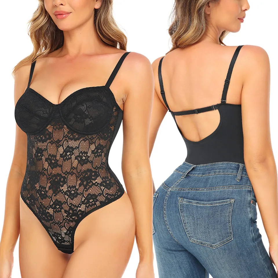 Bruško ovládanie Shapewear Dámska kvetinová čipka Push Up Corzet Pozrite sa cez sexy bodyit u tvaru bez ramienok spodná bielizeň Camisole