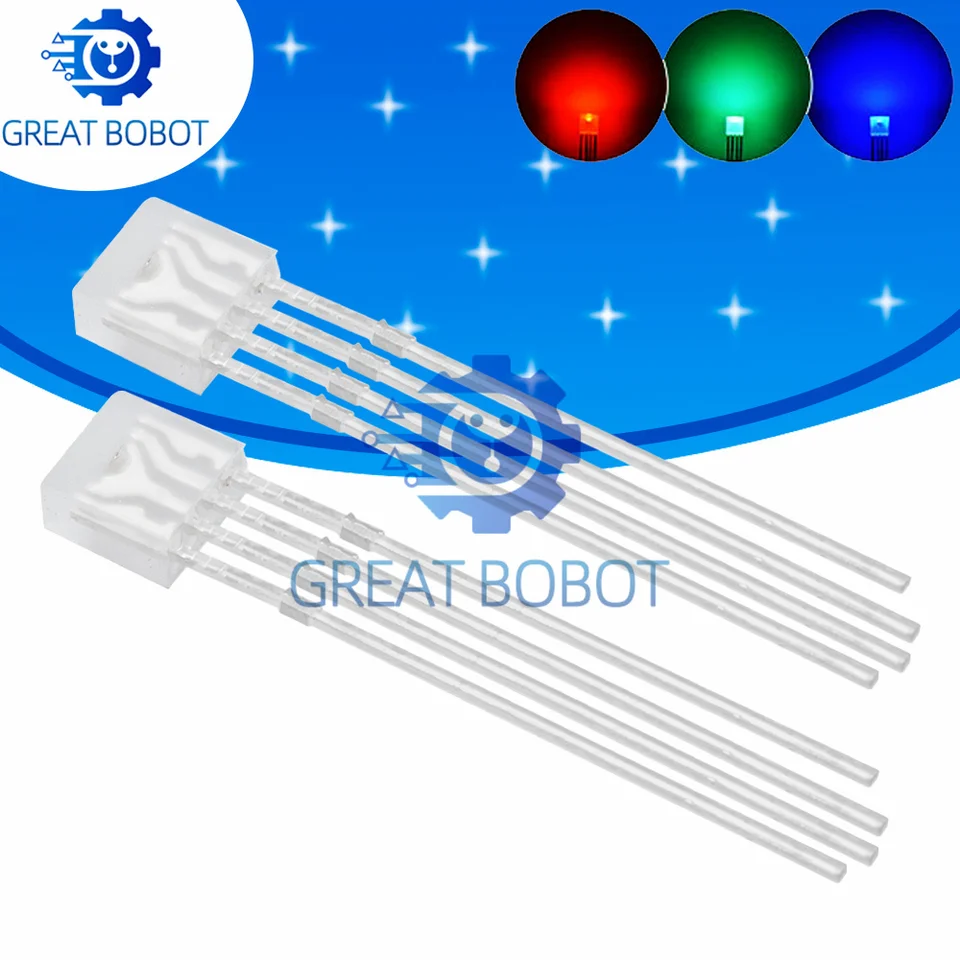 BS 10ks obdĺžnikový 255 DIOD RGB LED dióda difúzna katóda / anóda štvorec 2*5*5 mm červené zelené modré svetlo Emitujúce diódy DIY Diodo
