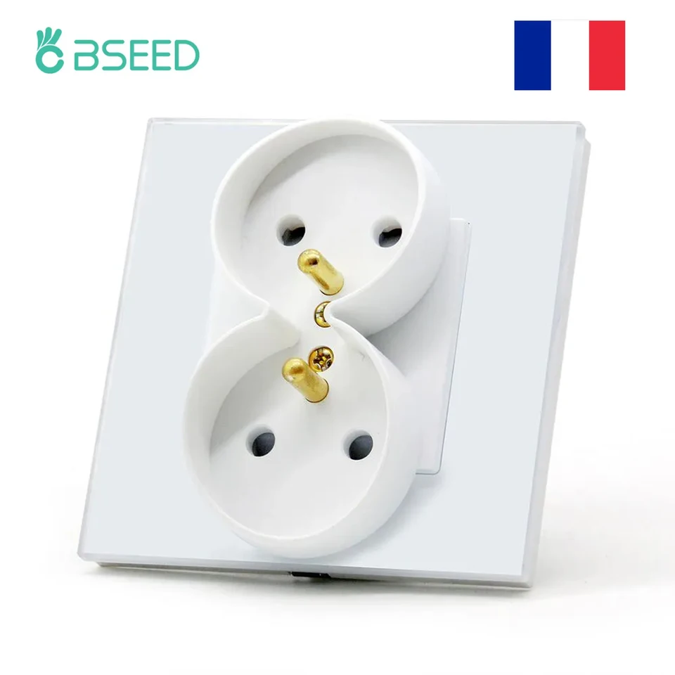 BSEED Double France Sockets Seckets Energy Outlet Jedno dvojité rámy Domáce stena Power Seckets Seckets Glass Panel biela čierna