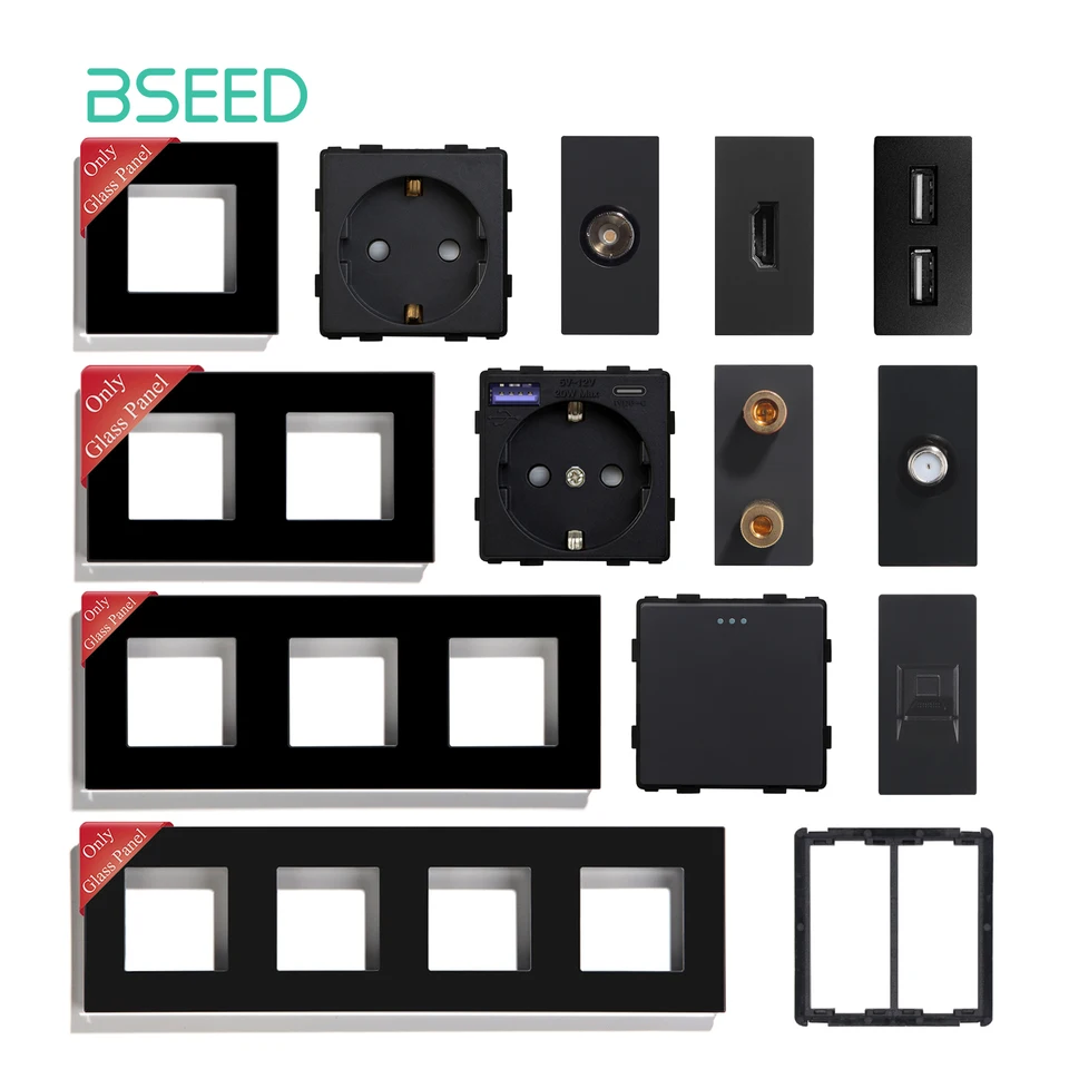 BSEED EU Standard Glass Socket Frames RJ45 PC CAT5 TV /ST HDMI SOCKET SÚ SÚ SÚ SÚ PRESTATOVANIE S MECHANICKÝM spínačom tlačidla USB TYP-C