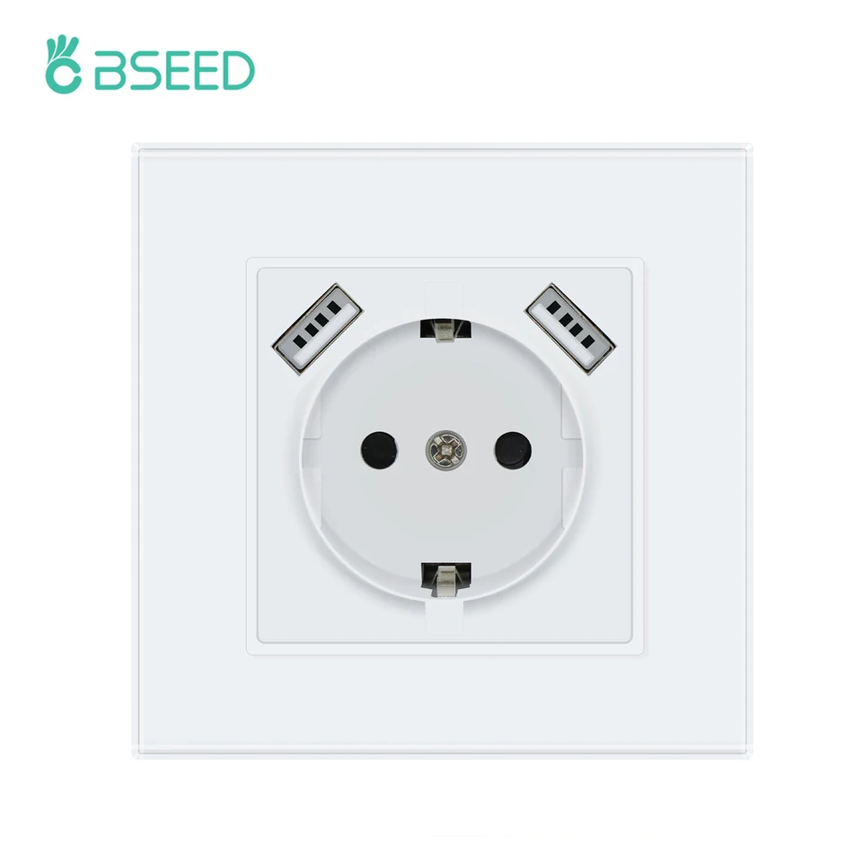 BSEED EU Standard Socket USB TYP-C Outlet Ports 5V 2.1A stena zásuvky biely kryštálový sklenený panel elektrická výstup novú sériu