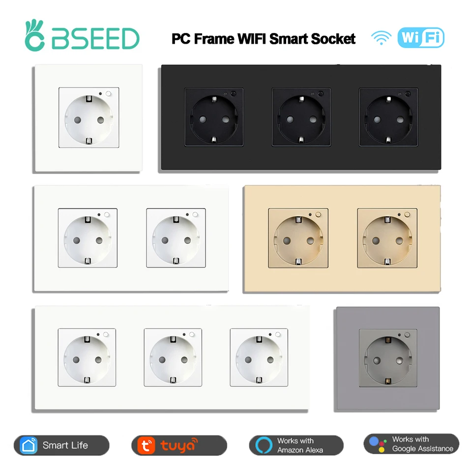 BSEED WiFi Smart Socket Dvojité elektrické zásuvky Plastový ráme