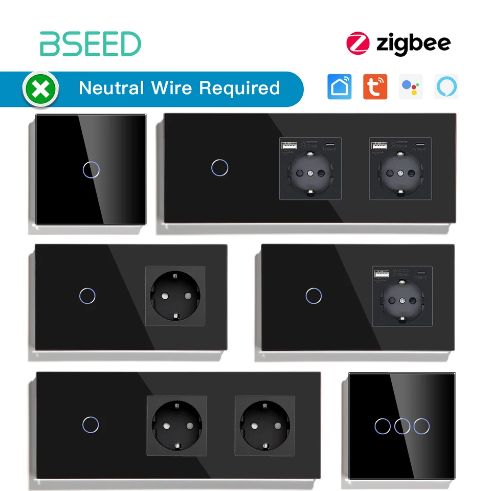 BSEED ZIGBEE TOTKLY Spínačy 1/2/3GANG 1WAY Wireless Control Inteligentné prepínač SMART WIFI WELN SWING TUYA SMART HOME Google Alexa