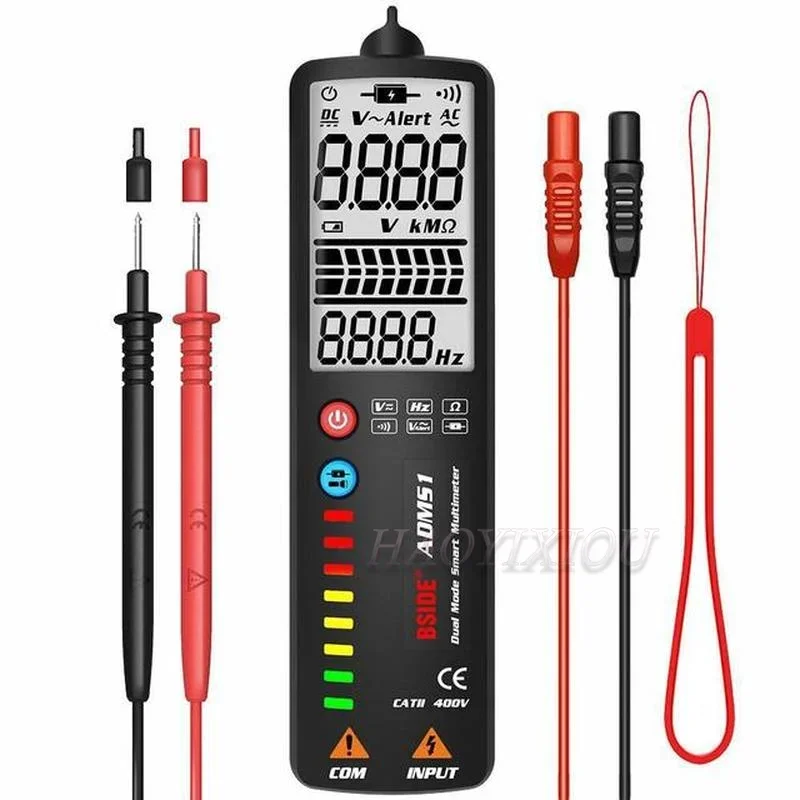 BSIDE ADMS1 Digital LCD Multimeter X1 3-line zobrazenie Automatické napätie testera zakrivený voltmeter obrazovky s analógovým pruhom 8 LED indikátor