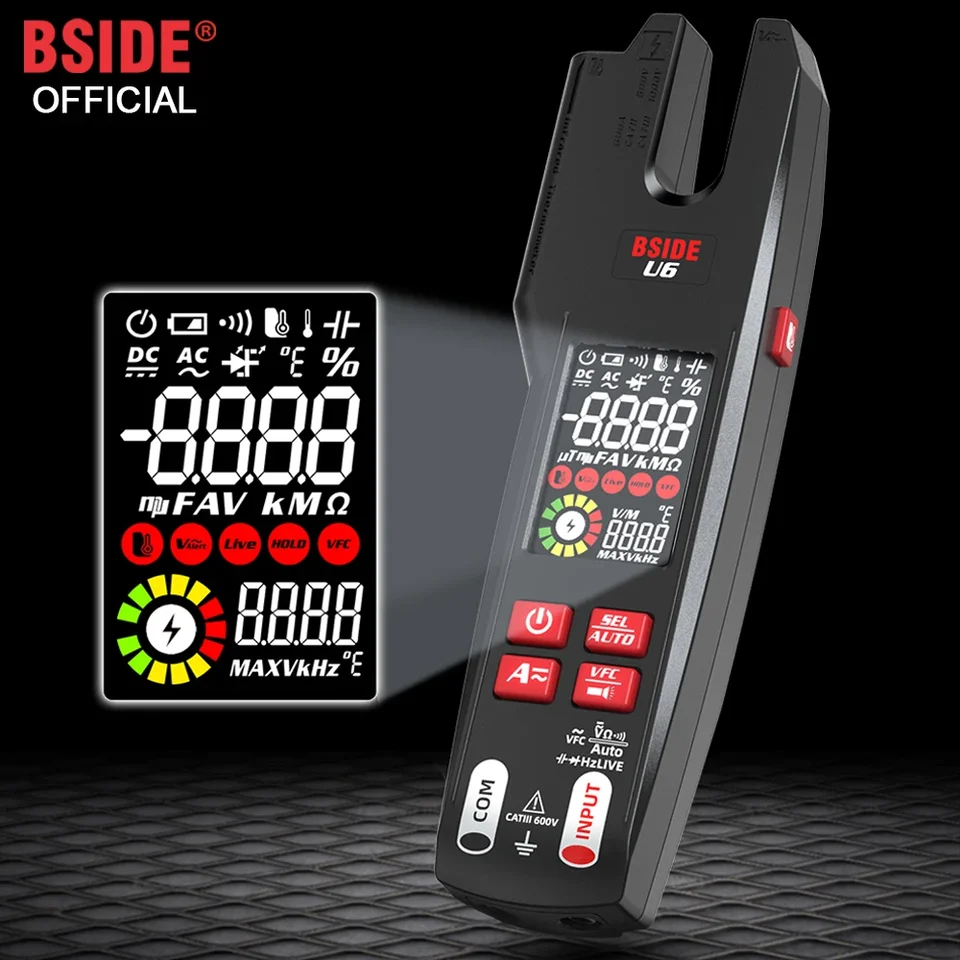 BSIDE U6 Digital CLAMP METER FORK Professional 600a Ammeter Pliers T-RMS DC AC Current Openjaw Elektrický tester automatický multimeter