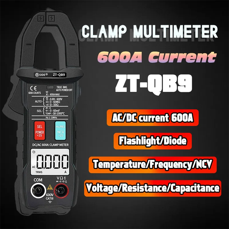BSIDE ZT-QB9 CLAMP DIGITÁLNE MULTIMETER T-RMS CLAMP CLAM Meter meter ammeter kondenzátor napätie NCV HZ Tester MediDores de Tensão