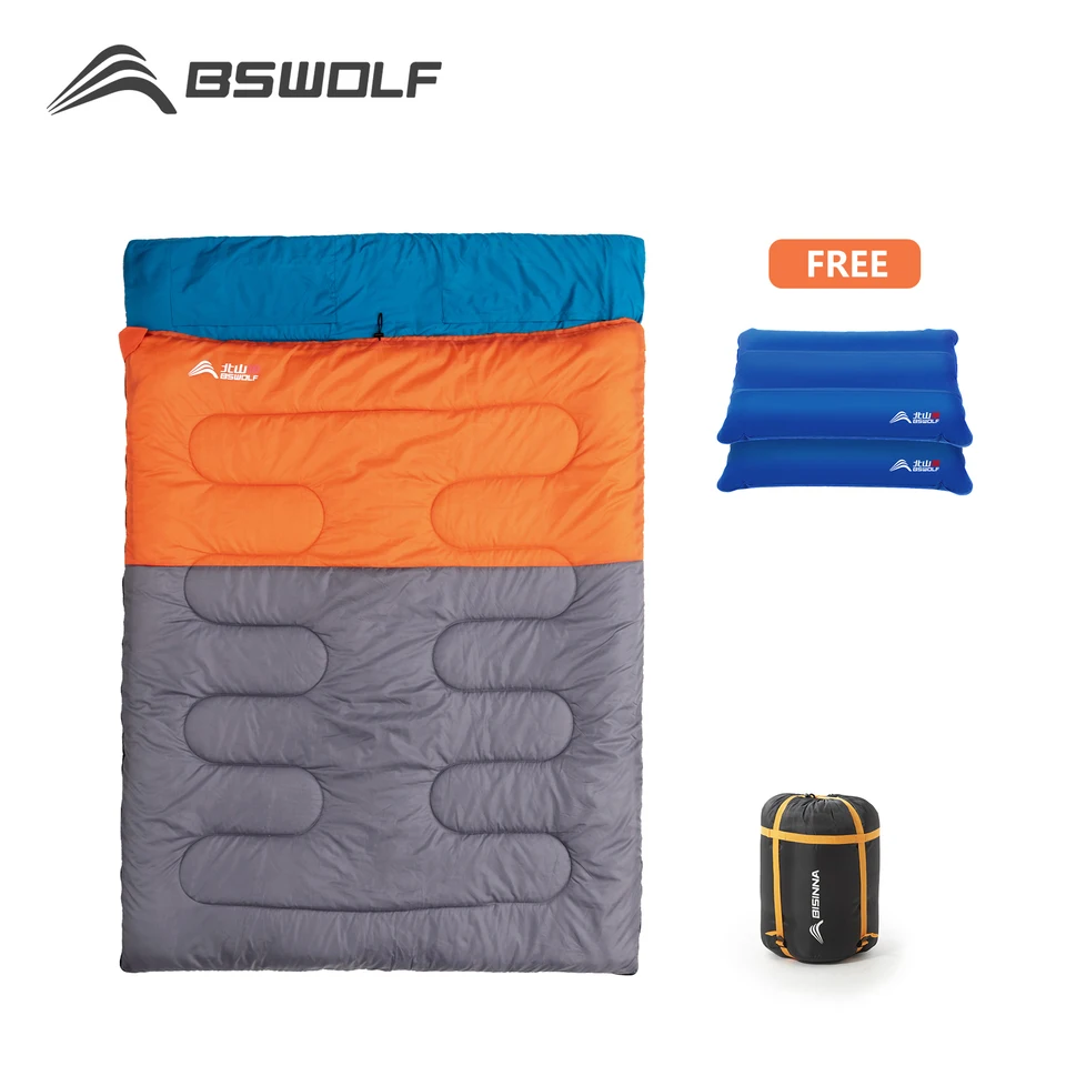 Bswolf Ultralight Camping Spacing Balge Vodotesný udržiavajte teplé dvojité dospelé spacáčko bavlny pre vonkajšie cestovanie 2,2/3,0/3,5 kg
