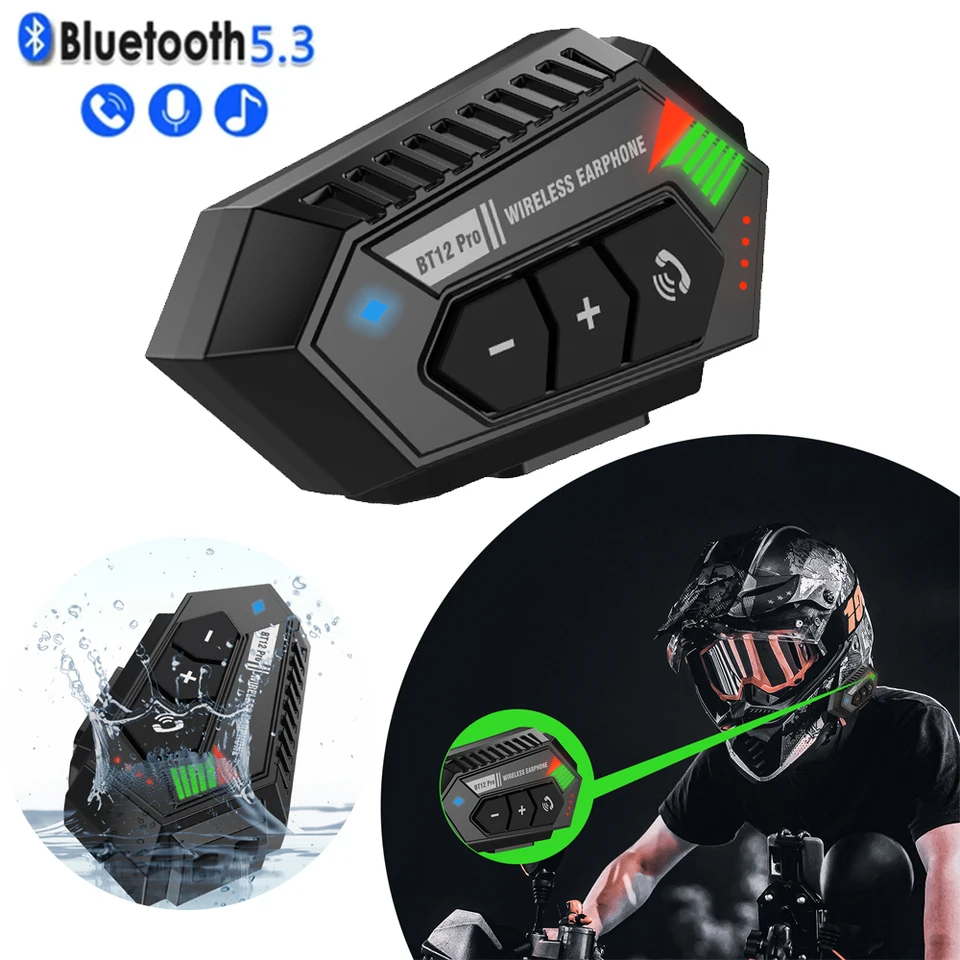 BT12 PRO 2000MAH Motocykel Bluetooth Helme Headset Headset Wireless Handsfree Call Stereo Witerplow Hudobný prehrávač pre slúchadlá Moto