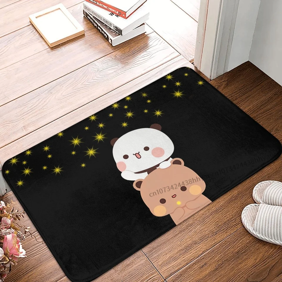 Bubu a Dudu Anime Bath Non-Slip Carpet Panda Bears dosahujú hviezdy flanel roho