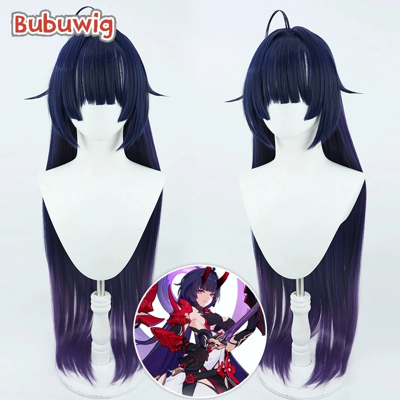 Bubuwig Syntetické vlasy Raiden Mei Cosplay parochne Honkai Impact 3. Raiden Mei 80 cm dlhé modré zmiešané fialové fialové cos Wig Teplo odolné voči tepelne