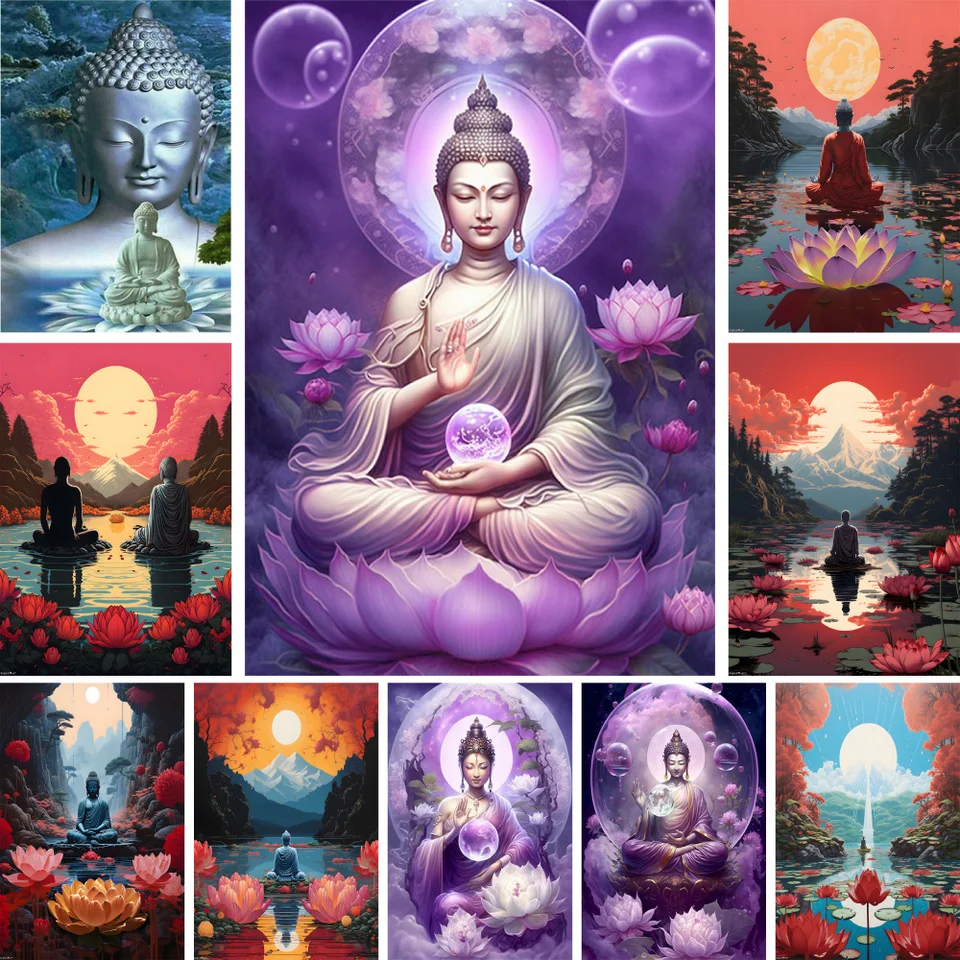 Buddha socha tlačené plátno Cross Stitch DIY vyšívacie vzory remeselníkov