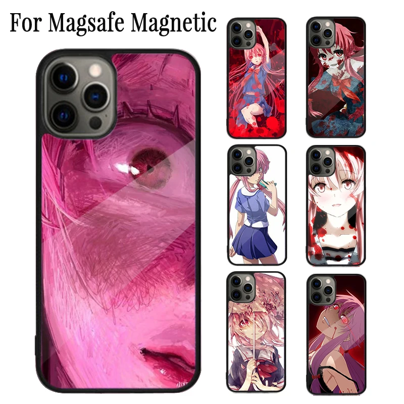 Budúci denník Mirai Nikki Magnetický puzdro Coque pre iPhone 16 15 14 plus 13 12 Mini 11 Pro Max Magsafe Wireless Cover