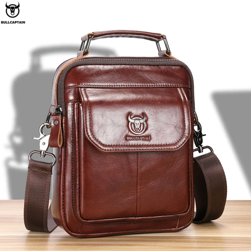 Bullcaptain Nové originálne kožené muži Vintage kabelky klapky Pánske tašky na rameno Príležitostné kancelárske tašky módne crossbody