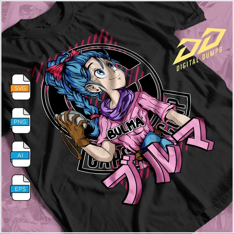 Bulma DBZ Premium Anime Vector File, Ready Fo Sublimation Printing, Anime PNG pre košeľu,