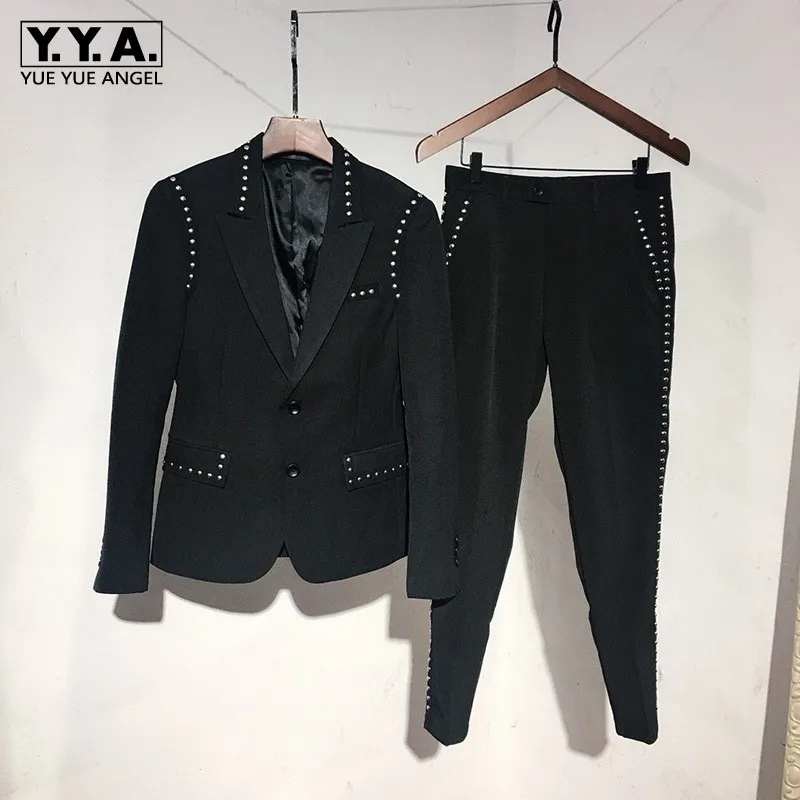 Bunda Suck Set Men England Style Black Single Breast Slim Blazer & Pants Dvojdiely Set Fashion Night Club Night Night Night Coat