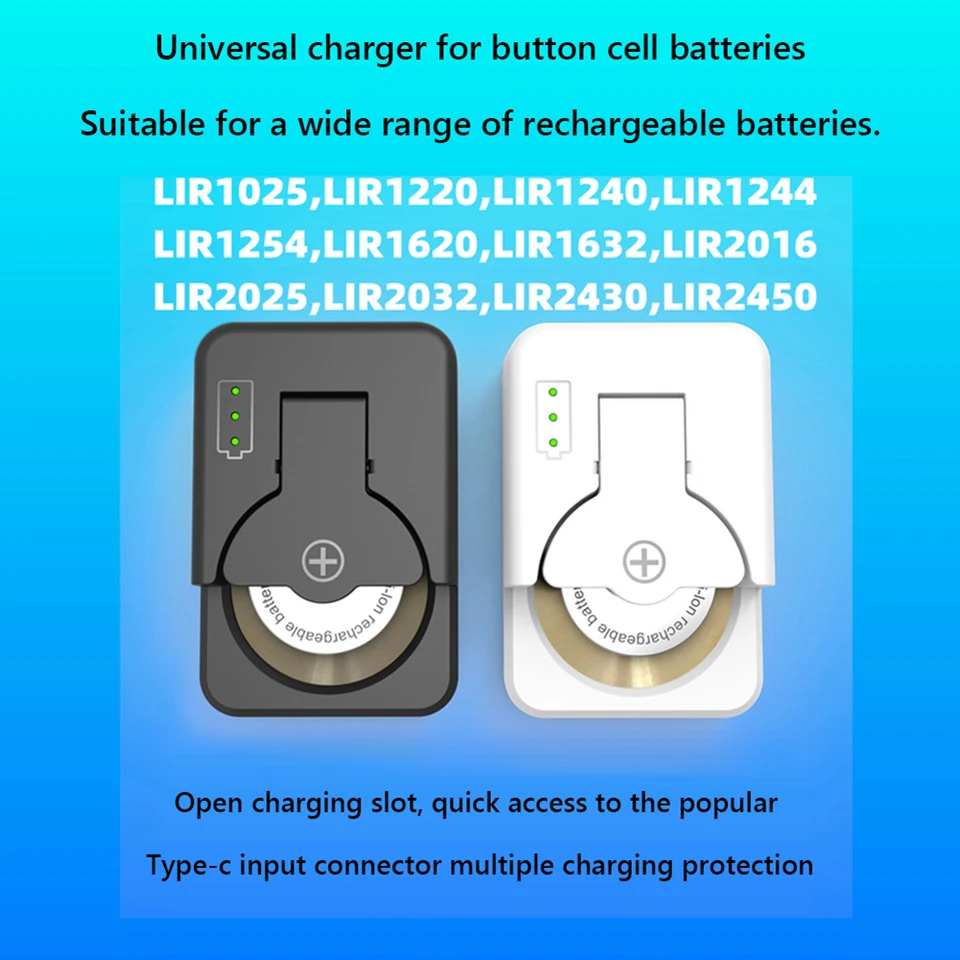 Bunkové bunky typu C-ion Coin Cells nabíjačka s indikátorovým svetlom a nabíjacím káblom 4.2v nabíjačku BATTLECKE BATTLECE pre LIR2032 2450